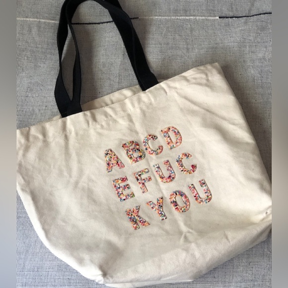 Fallon & Royce ABCDEFUCKYOU Crystal Rainbow Confetti Tote Bag - Picture 2 of 7